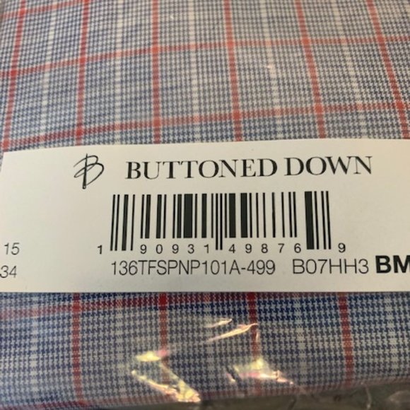 Buttoned Down Men's Red/Blue Plaid Dress Shirt 15" Neck/34" Sleeves NIB - Picture 3 of 4